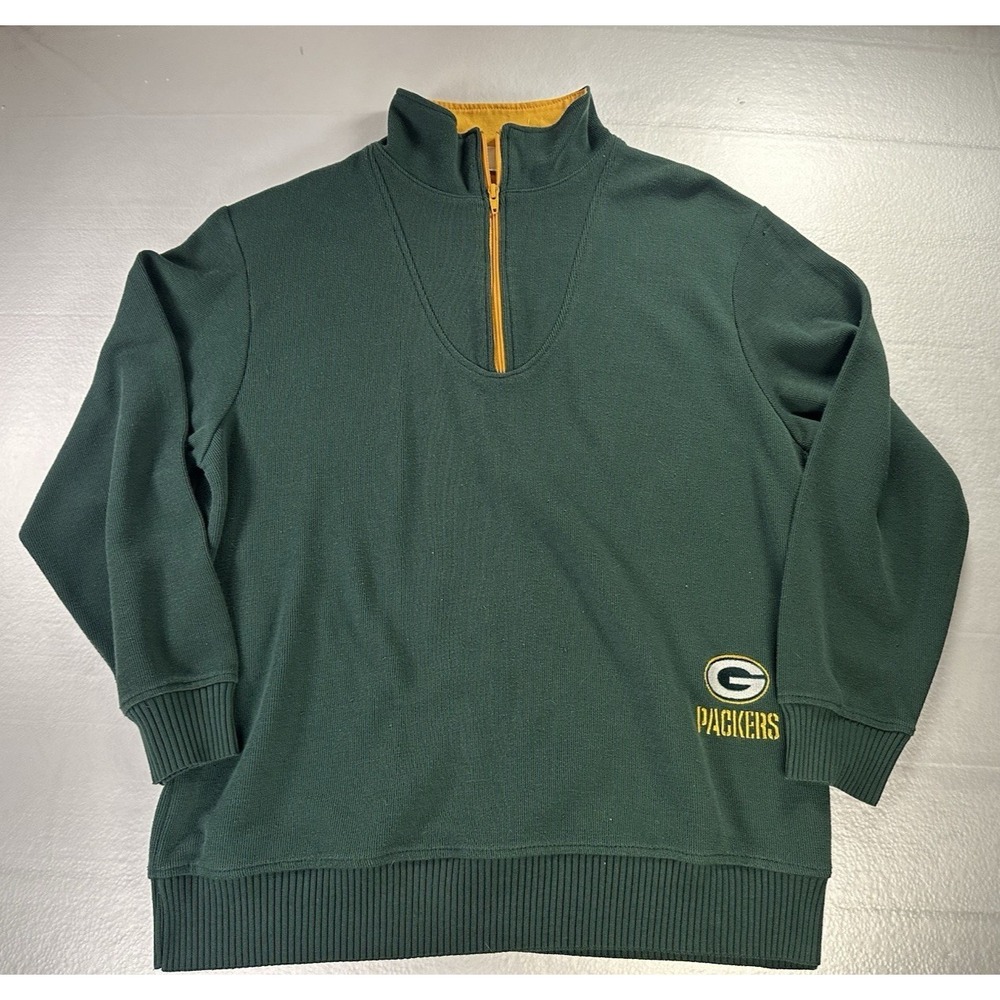 Green Bay Packers Sweater Mens Small Green GAMEDAY NFL 1990s 1/4 Zip Sweatshirt